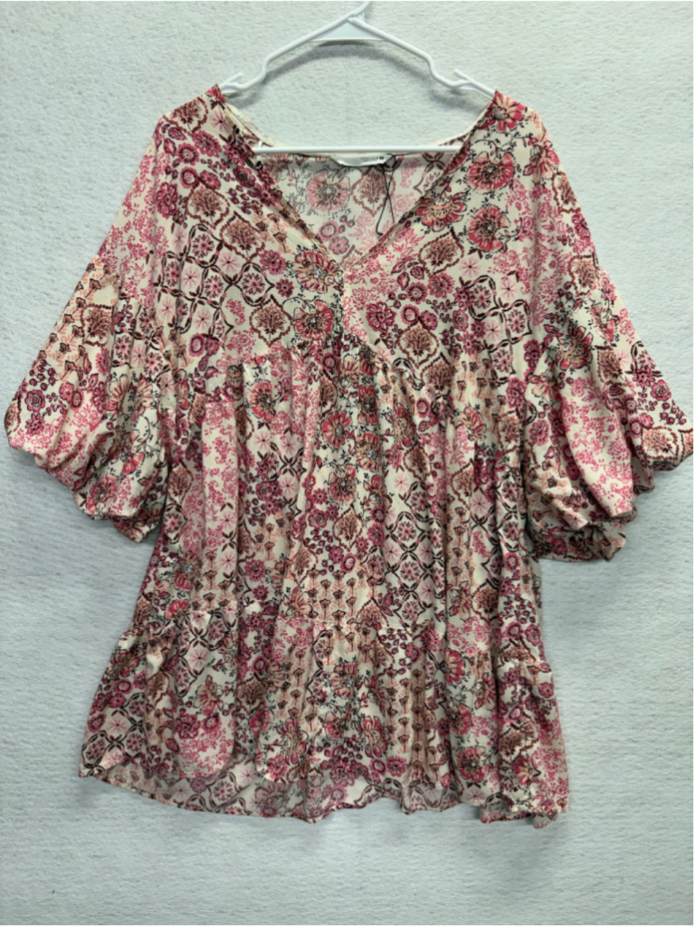 Zara Floral Puff Sleeve Mini Dress L Pink Boho V Neck Babydoll Flowy